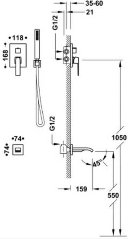 Tres Regendouche set Slim | Inbouw | Mengkraan | 2-weg | Vierkant | Chroom
