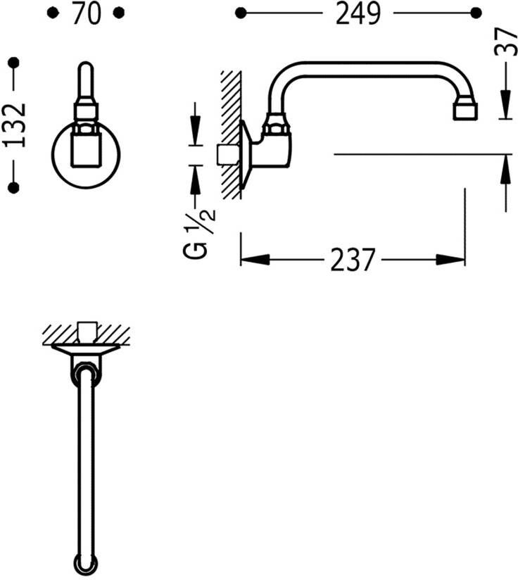 Tres Selection inbouw uitloop draaibaar 24 cm messing chroom