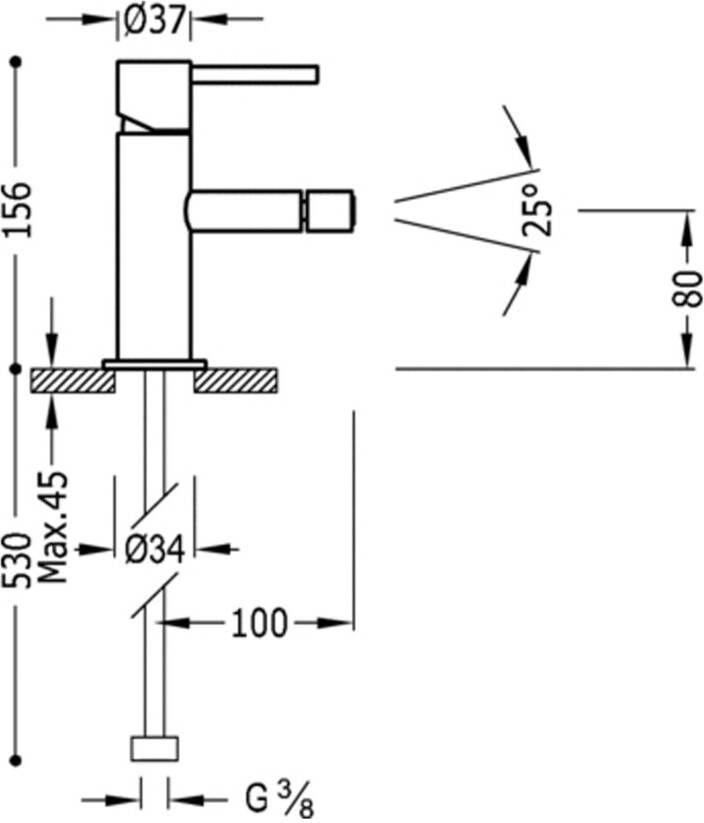 Tres Bidetkraan Study | Opbouw | Mengkraan | 1-hendel | Rond | RVS look