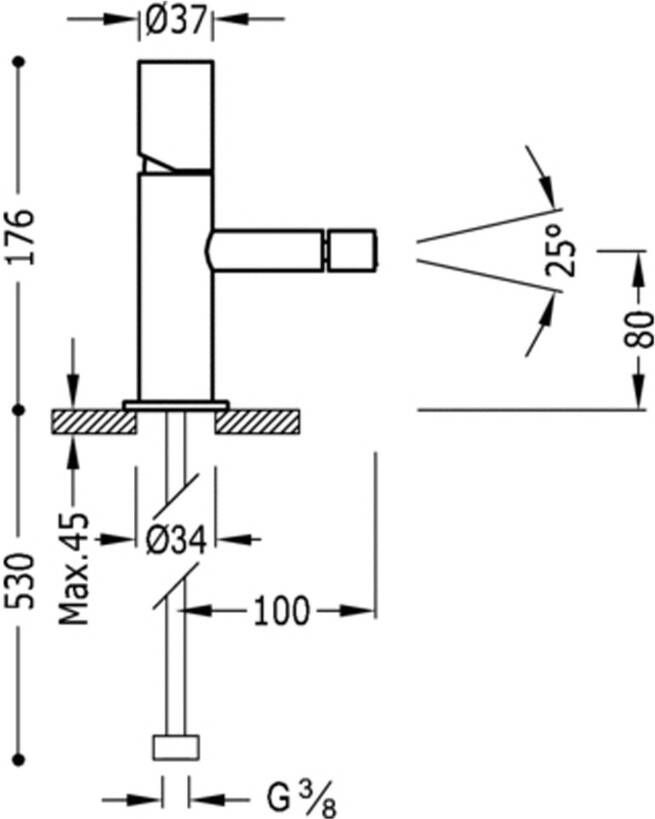 Tres Bidetkraan Study | Opbouw | Mengkraan | 1-knop | Rond | Chroom