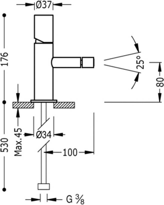 Tres Bidetkraan Study | Opbouw | Mengkraan | 1-knop | Rond | Chroom