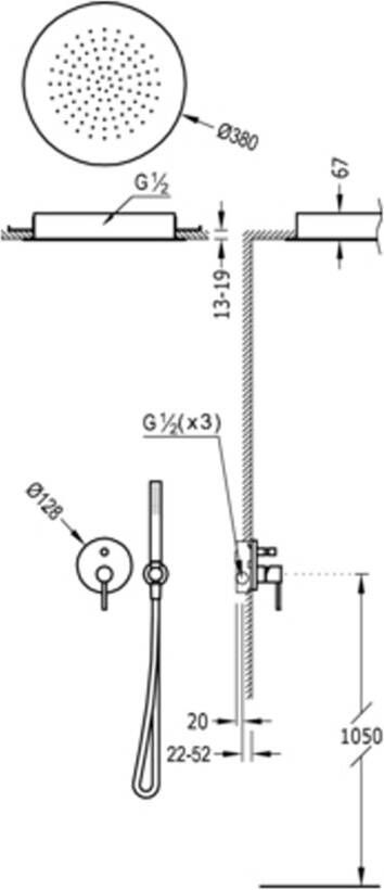 Tres Regendouche set Study | Inbouw | Mengkraan | 2-weg | Rond | RVS look