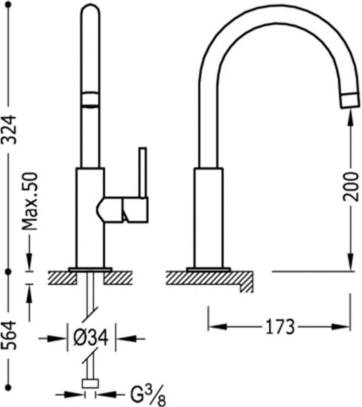 Tres Wastafelkraan Study | Opbouw | Draaibare uitloop | Mengkraan | Hoog model | 1-hendel | Rond | Wit mat