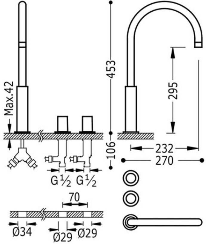 Tres Wastafelkraan Study | Opbouw | Draaibare uitloop | Mengkraan | Hoog model | 2-knops | Rond | Wit mat