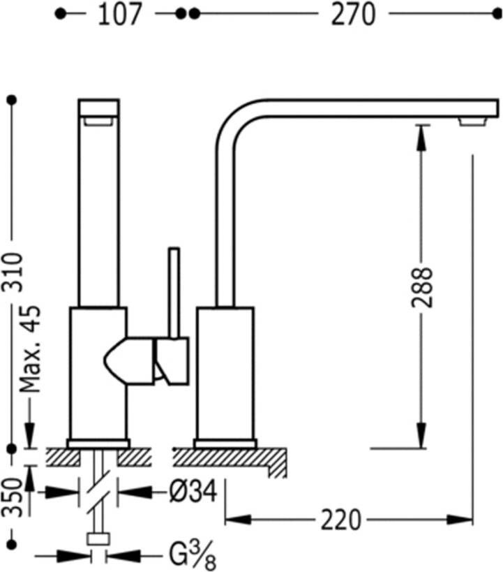 Tres Keukenkraan Top | Opbouw | 360° Draaibaar | Mengkraan | 1-hendel | Rond | Wit mat