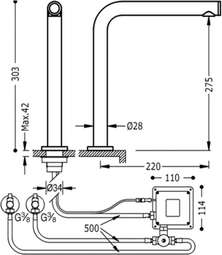 Tres Keukenkraan Tronic | Opbouw | 360° Draaibaar | Mengkraan | Drukknop | Rond | Chroom