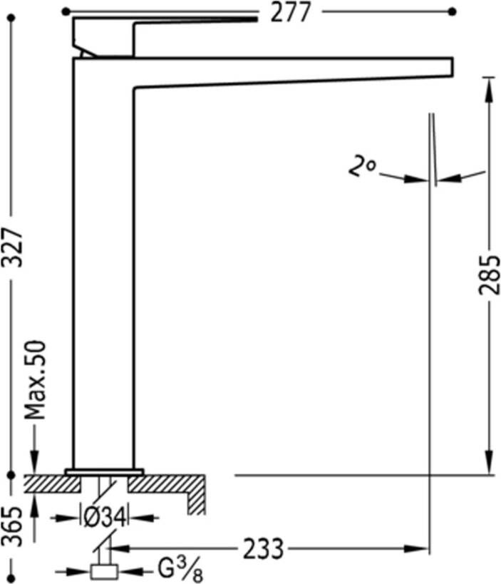 Tres Wastafelkraan Slim | Opbouw | Mengkraan | Hoog model | 1-hendel | Vierkant | Zwart mat