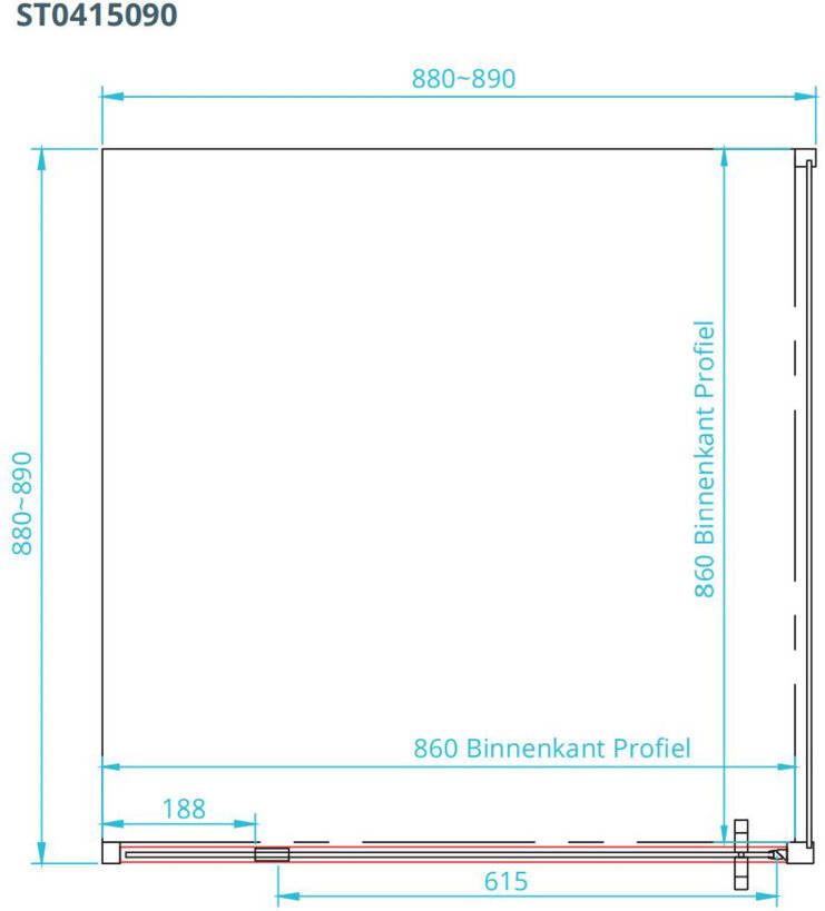 Van Rijn Products Van Rijn ST04 douchecabine 6mm glas 2 lijnen zwart 90x90x200 cm