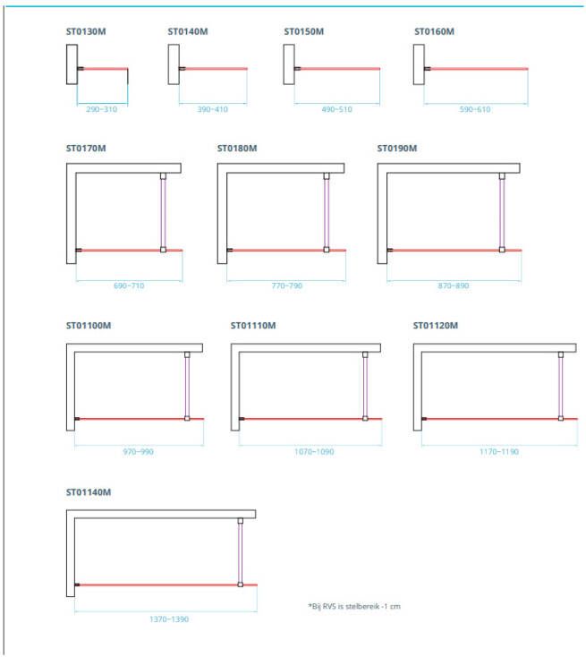 Van Rijn Products Van Rijn ST01 Inloopdouche 100 cm chroom rookglas