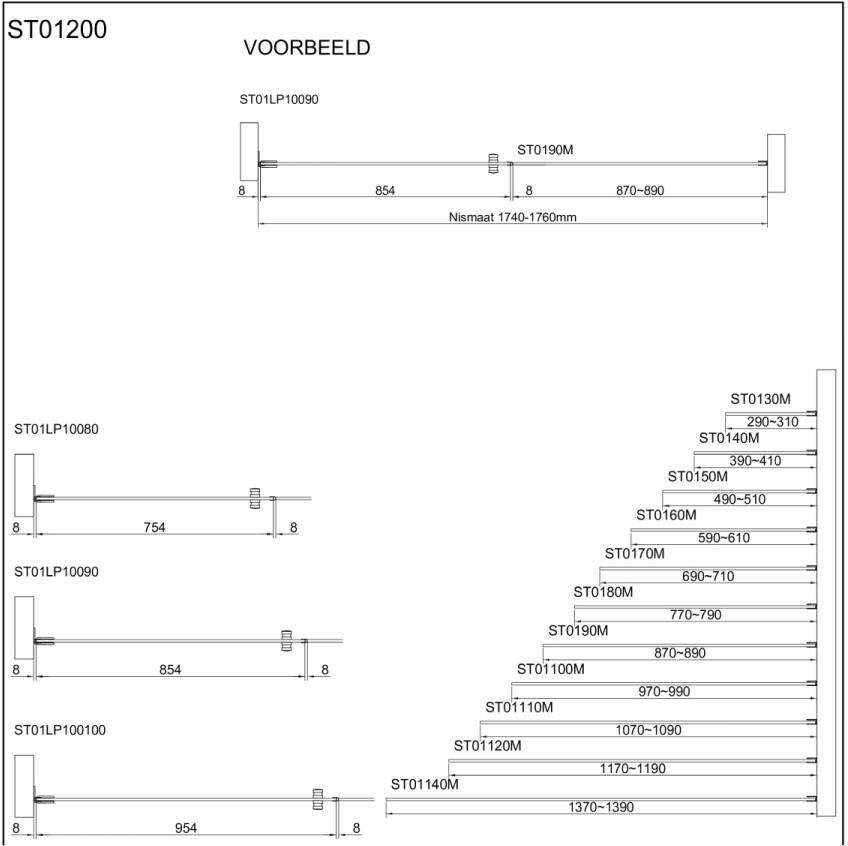 Van Rijn Products Van Rijn ST01 nisdeur 80x200 cm helder glas zwart