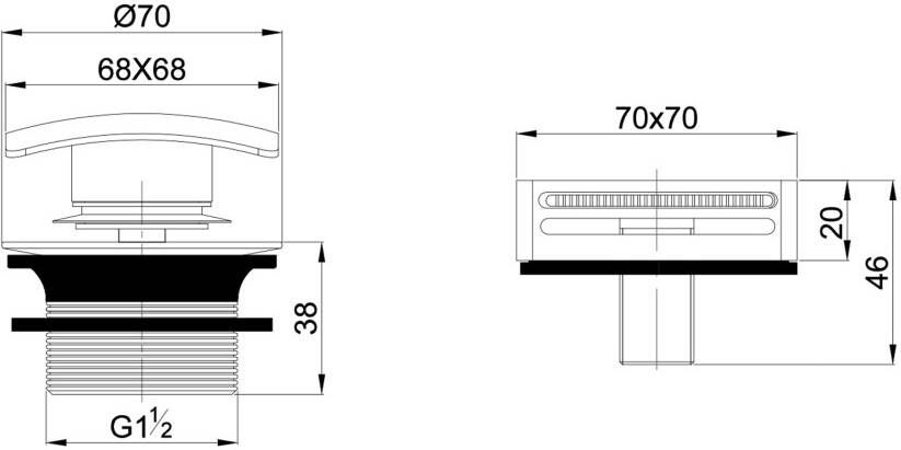 Wiesbaden Basic knop en waste voor bad overloop combinatie met vulfunctie vierkant gunmetal