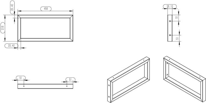 Wiesbaden Bracket ophangbeugel plankdrager vierkant 46x22 cm RVS look