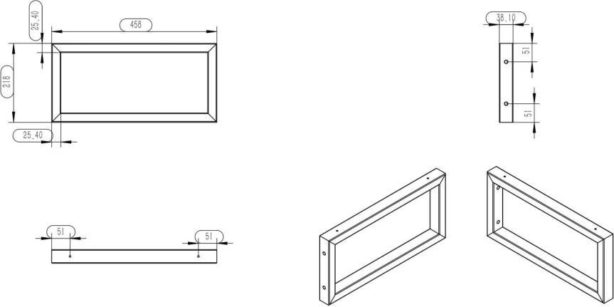 Wiesbaden Bracket ophangbeugel plankdrager vierkant 46x22 cm zwart mat