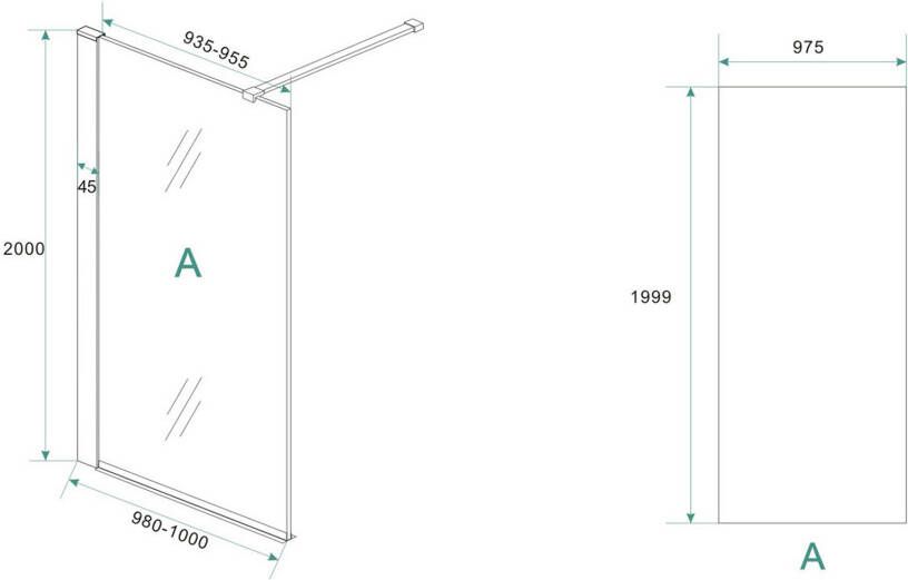 Wiesbaden Inloopdouche Hibera | 100x200 cm | Nano-coating | Helder glas | Rvs look beslag