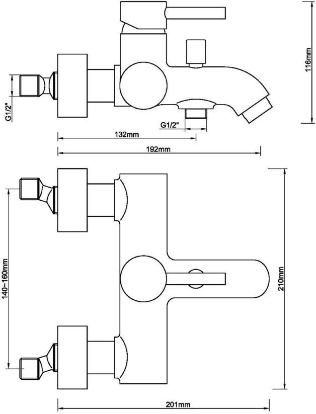 Wiesbaden Badkraan Cadans | Opbouw | Mengkraan | 2-weg | hoh 15 cm | 1-hendel | Rond | RVS look