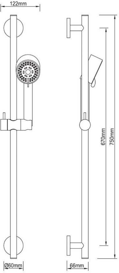 Wiesbaden Cadans glijstang set 75 cm rond chroom
