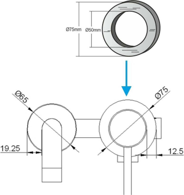 Wiesbaden Caral Chroom schuifrozet inbouw mengkraan 75 mm messing chroom