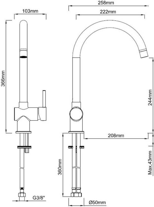 Wiesbaden Keukenkraan Caral | Opbouw | 360° Draaibaar | Mengkraan | 1-hendel | Rond | Chroom