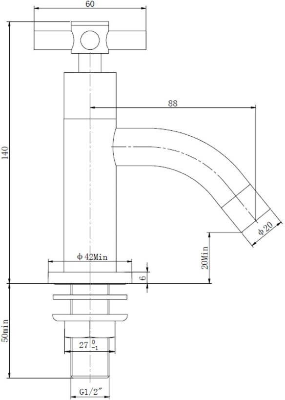 Wiesbaden Fonteinkraan Carine | Opbouw | Koudwater kraan | Standaard model | Cross | Chroom