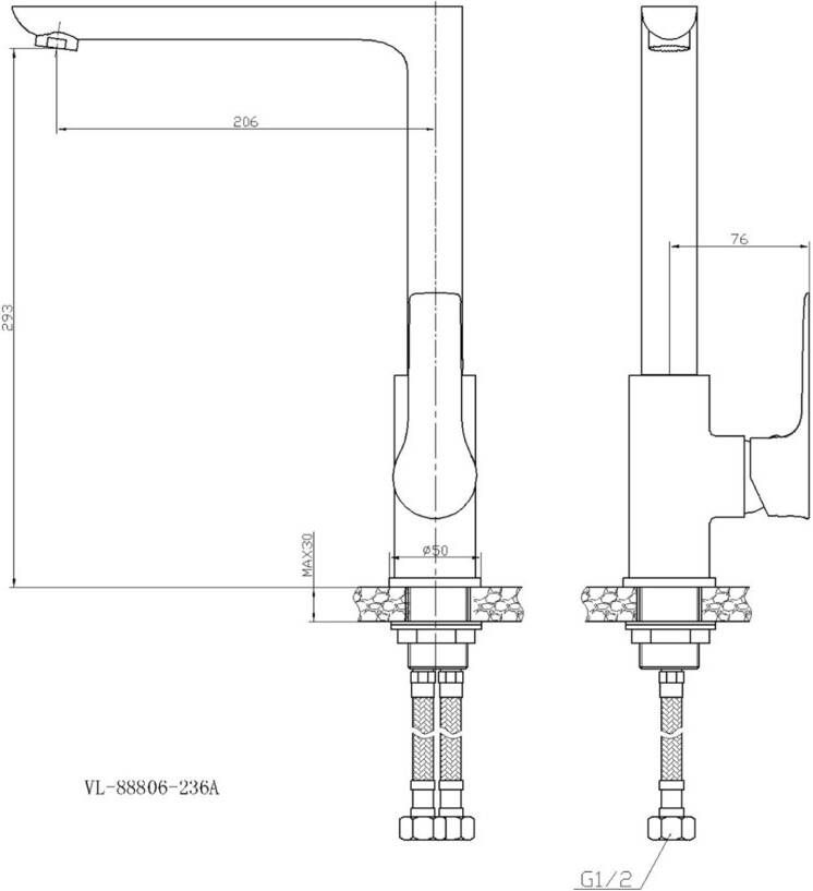 Wiesbaden Keukenkraan Casma | Opbouw | 360° Draaibaar | Mengkraan | 1-hendel | Rond | Chroom