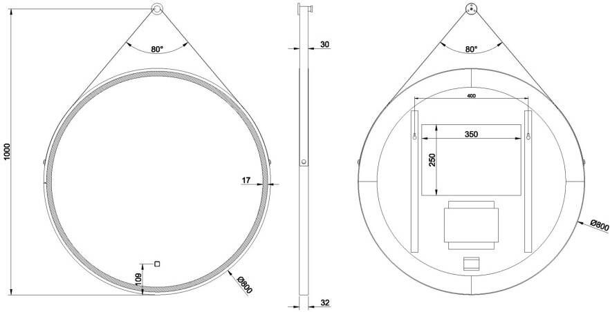 Wiesbaden Cinto spiegel rond met band dimbare LED verlichting en spiegelverwarming 80 cm mat zwart