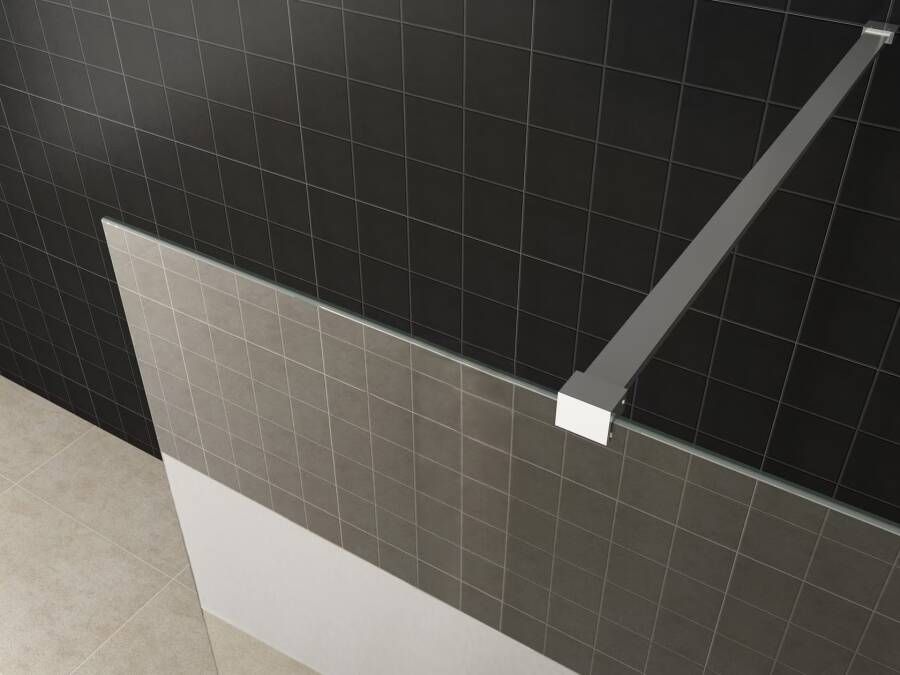 Wiesbaden Comfort inloopdouche 1600x2000x8 mm nano helder glas met melkglas middenband chroom