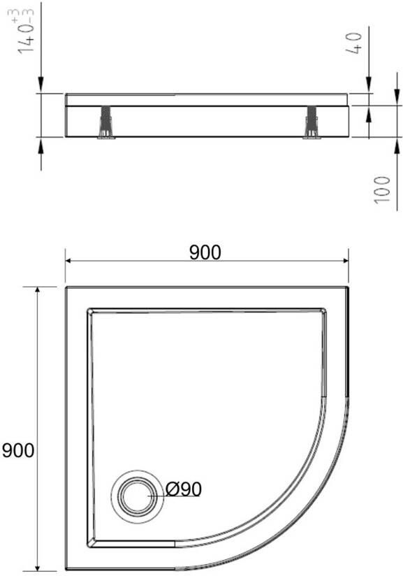 Wiesbaden Douchebak Compo | 90x90x4 cm | SMC | Excl.Afvoer | Kwartrond | Wit glans