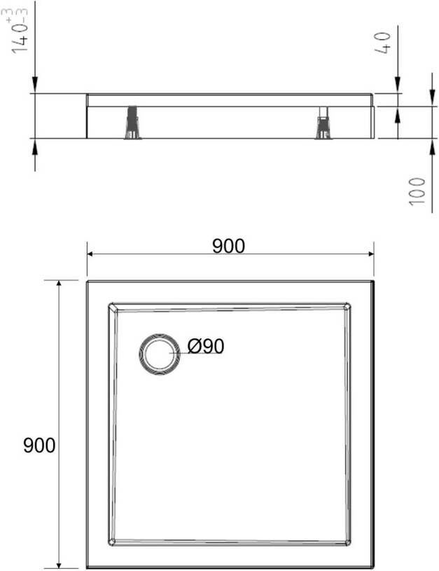 Wiesbaden Douchebak Compo | 90x90x4 cm | SMC | Excl.Afvoer | Vierkant | Wit glans