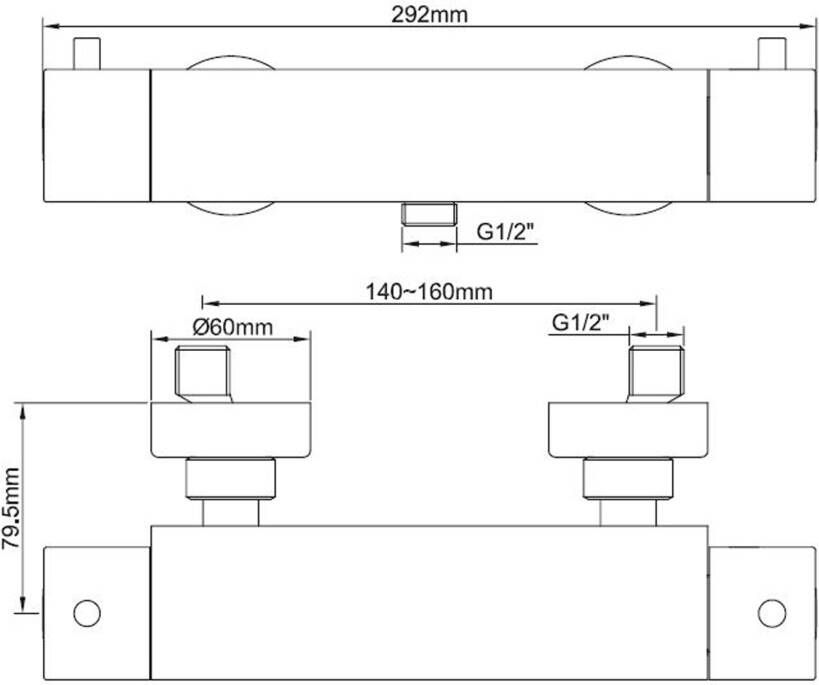 Wiesbaden Douchekraan Cool Touch | Opbouw | Thermostaatkraan | 1-weg | hoh 15 cm | 2-knops | Rond | Chroom