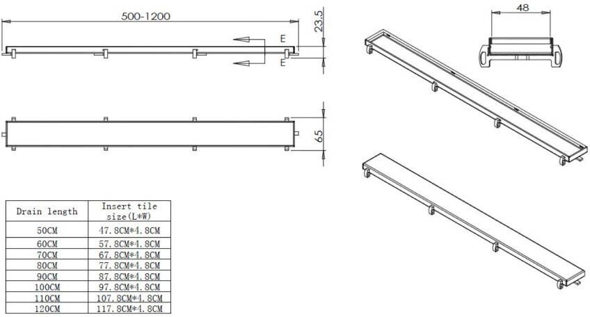 Wiesbaden Douchegoot rooster los Type-2 | 100 cm | RVS