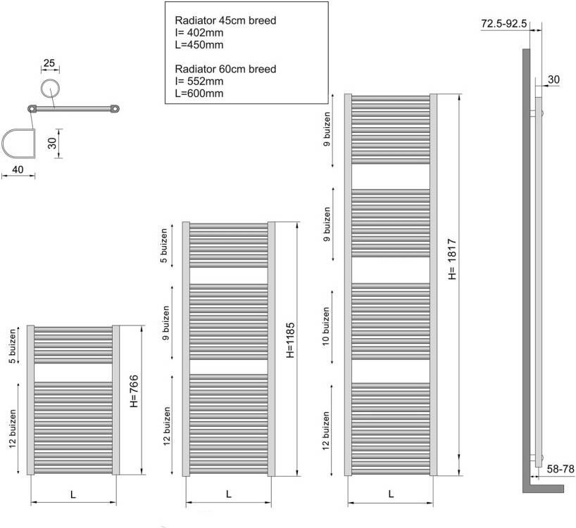 Wiesbaden Elara handdoek radiator 119x60 cm 830 watt wit