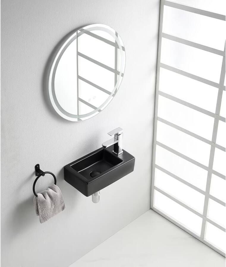Wiesbaden Fontein los Rhea | 40x22x11 cm | Keramiek | Wandmontage | 1 Kraangat | Rechthoek | Zwart mat