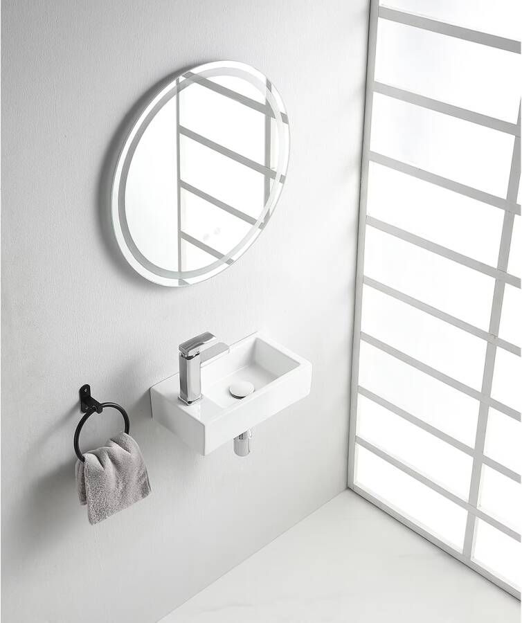 Wiesbaden Fontein los Rhea M | 40x22x11 cm | Keramiek | Wandmontage | 1 Kraangat | Rechthoek | Wit glans