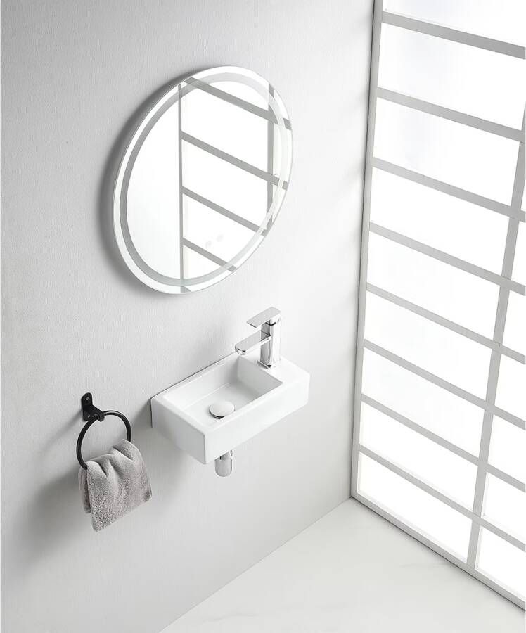 Wiesbaden Fontein los Rhea M| 40x22x11 cm | Keramiek | Wandmontage | 1 Kraangat | Rechthoek | Wit glans