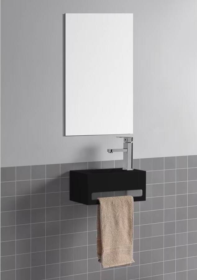 Wiesbaden Fontein Solid | 36x20x16 cm | Solid Surface | Rechts montage | 1 kraangat | Rechthoek | Zwart mat