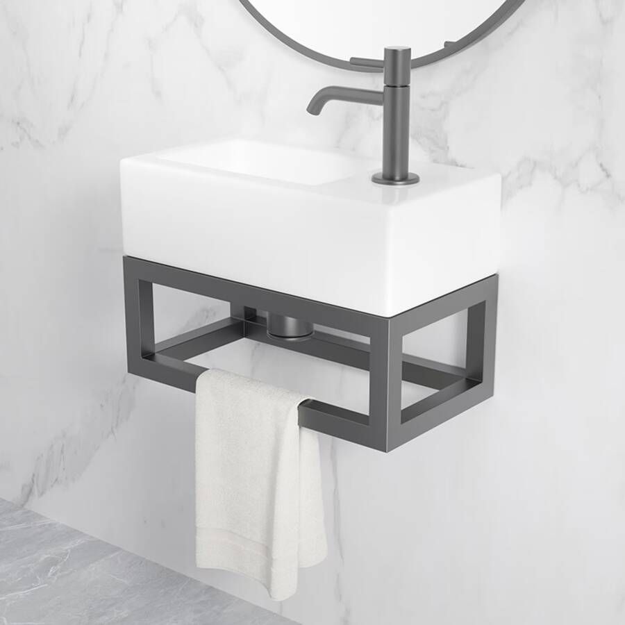 Wiesbaden Frame voor fontein Nick | Wandmontage | 39.5x15x21.5 cm | Vierkant | Gunmetal