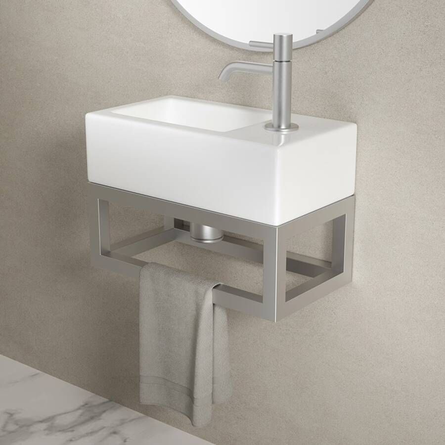 Wiesbaden Frame voor fontein Nick | Wandmontage | 39.5x15x21.5 cm | Vierkant | Rvs look