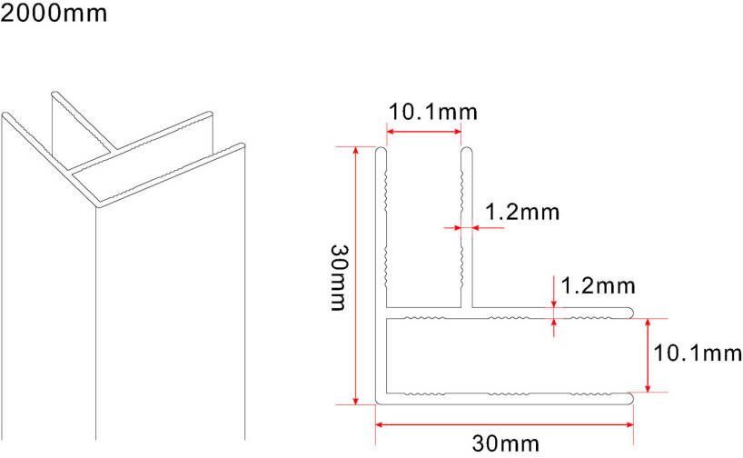 Wiesbaden hoekprofiel 200 cm voor glaswand 10 mm geborsteld messing