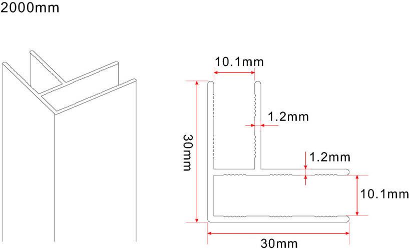 Wiesbaden Slim | hoekprofiel | 200 cm voor glaswand 8 of 10 mm| zwart mat