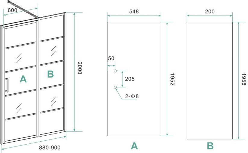 Wiesbaden Horizon nisdeur met vast paneel helder glas 90x200 cm