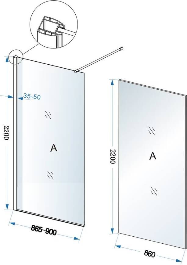 Wiesbaden Inloopdouche Eco | 90x220x0.8 cm | Helder glas | Chroom beslag