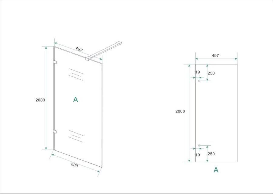 Wiesbaden Inloopdouche Less | 50x200 cm | Nano-coating | Incl.Stabilisatiestang | Helder glas | Geborsteld Brons Koper beslag