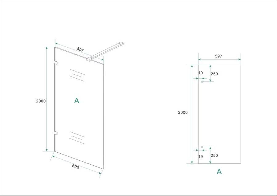 Wiesbaden Inloopdouche Less | 60x200 cm | Nano-coating | Incl.Stabilisatiestang | Helder glas | Geborsteld Messing beslag