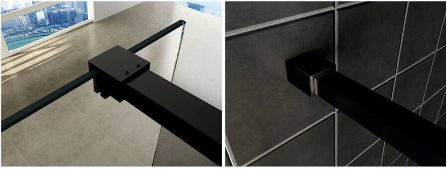 Wiesbaden Inloopdouche Less | 80x200x0.8 cm | Spiegelrook- naar helderglas | Mat zwart beslag
