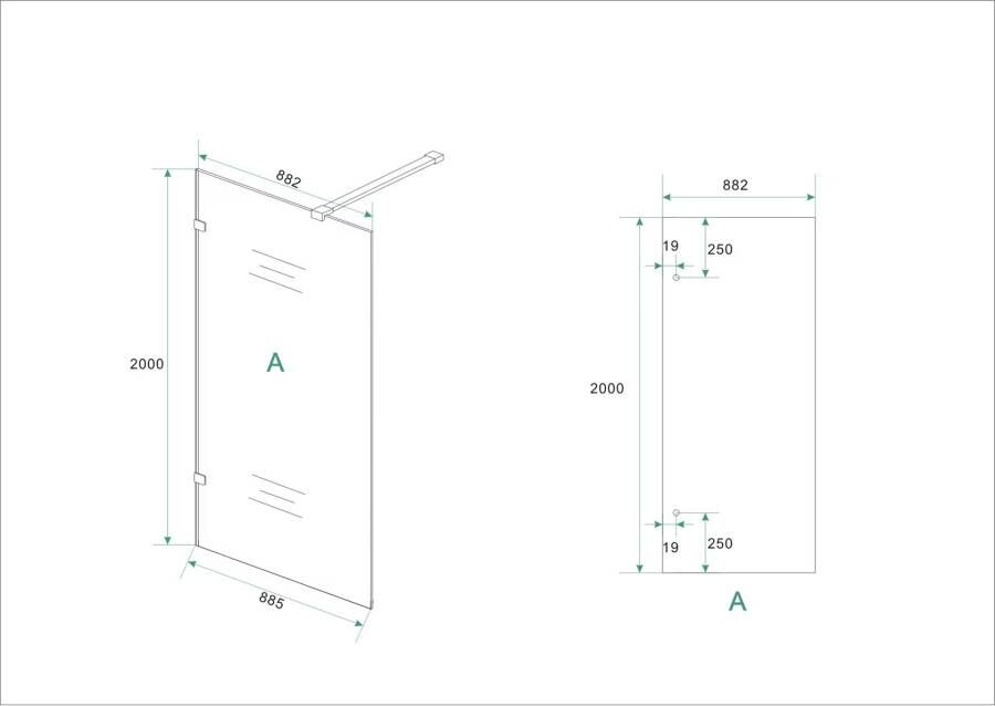 Wiesbaden Inloopdouche Less | 90x200 cm | Nano-coating | Incl.Stabilisatiestang | Helder glas | Geborsteld Brons Koper beslag