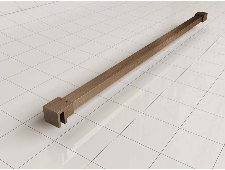 Wiesbaden Inloopdouche Less | 90x200x0.8 cm | Spiegelrook- naar helderglas | Geborsteld Brons Koper beslag