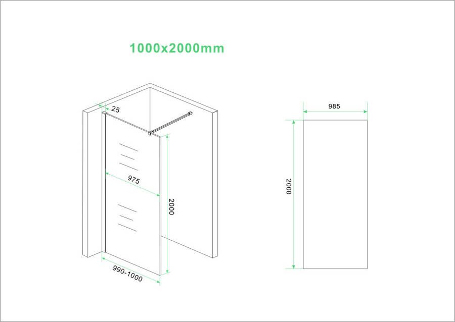 Wiesbaden Inloopdouche Slim | 100x200 cm | Nano-coating | Warm koper | Zonder beslag