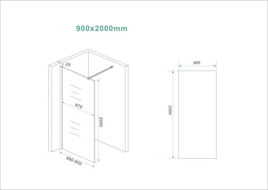 Wiesbaden Inloopdouche Slim | 90x200 cm | Nano-coating | Warm koper | Zonder beslag