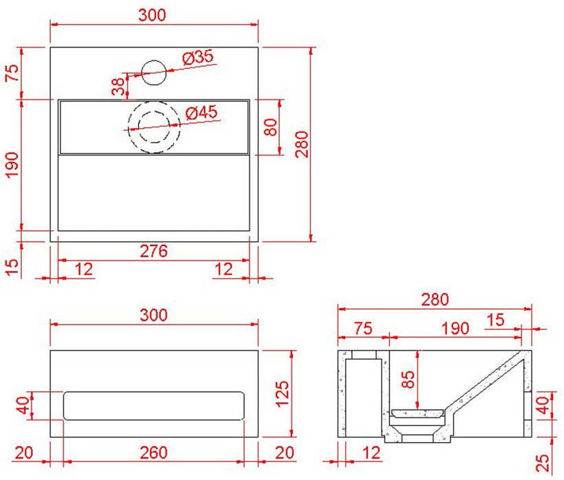 Wiesbaden Fontein Julia | 30x28x12.5 | Solid surface | Wandmontage | 1 kraangat | Vierkant | Zwart mat