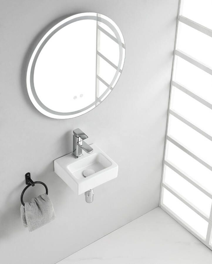 Wiesbaden Fontein Leto | 28x25x9 cm | Keramiek | Wandmontage | 1 kraangat | Rechthoek | Wit glans